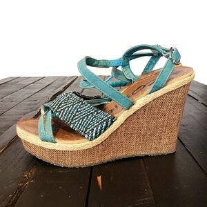 Jacobies Blue Strappy Wedges Heels Sandals Rope